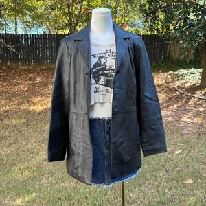 90s vintage Willi Smith Collection black leather coat 🍸